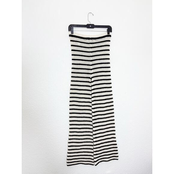 Zara Black White Knit Striped Wide Leg Pants Size Small High Rise Stretch Beach - Picture 12 of 13